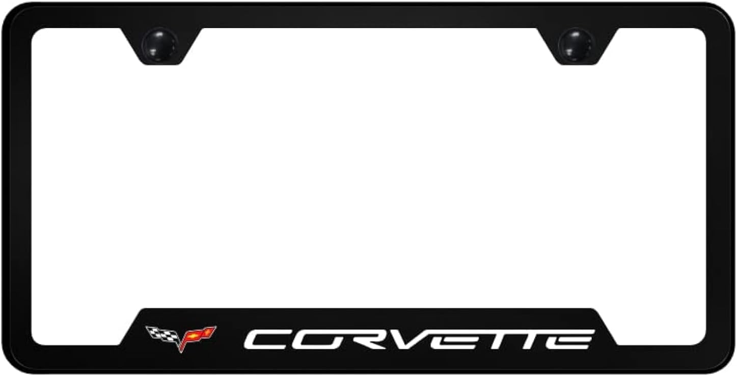 Au-TOMOTIVE GOLD, INC. Officially Licensed UV Print Logo on Black Polycarbonate Notched License Plate Frame for Corvette C6