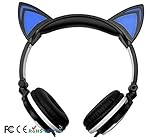 Glowing Cat Ear Headphones, Gifts For Her Over-Ear Foldable Headsets Kids Cosplay DJ Fancy Gaming Earphone for iPhone, Android Mobile Phone, PC, Macbook