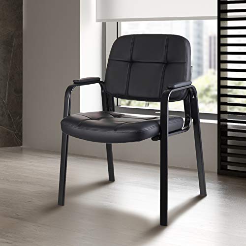 Clatina Waiting Room Guest Chair With Bonded Leather Padded Arm Rest For Office Reception And Conference Desk Black #TOP1