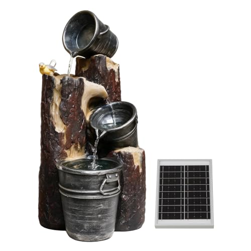 Image of Gardenwize Solar Cascading Woodland Water Feature with Battery Backup & LED Light – Garden Fountain for Patios, Decking & Outdoor Spaces
