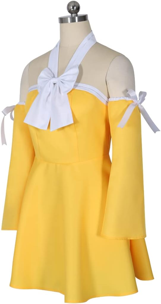 Anime Women Cosplay Costume Yellow Dress with Bow and Headwear
