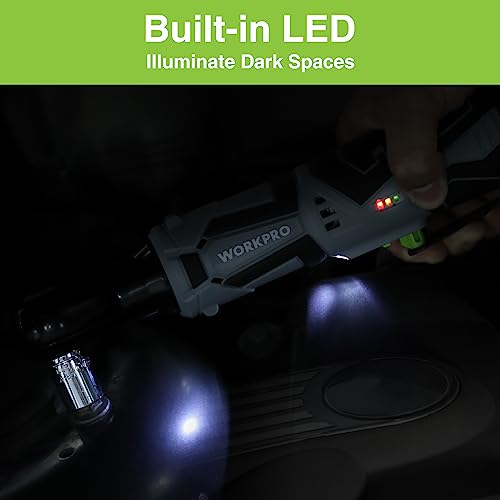 WORKPRO Elektrische ratelsleutelset, 12V accuratel, 3/8", 55 Nm, draadloze ratelschroevendraaier met 1 x 2,0 Ah accu, ledlicht, incl. 9 dopsleutels, opbergtas, oplader - Afbeelding 6
