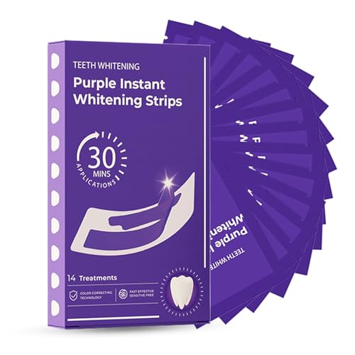14 Sets/28 Strips Purple Teeth Whitening Strips Gentle Adhesive Dental Care Patches for Daily Oral Routine Comfortable Fit Helps Improve Tooth Appearance & Overall Smile Look 30-Min Use