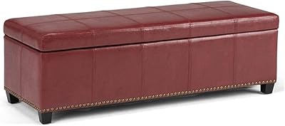 SIMPLIHOME Kingsley 48 inch Wide Transitional Rectangle Large Storage Ottoman in Radicchio Red Vegan Faux Leather, Assembled, For the Living Room, Entryway and Family Room