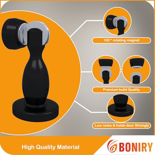 Image of Boniry Premium Magnetic Door Stopper | Durable, Stylish & Rustproof | Protects Doors | Strong Hold, Easy Installation | Perfect for Home & Office Use (1, Black)