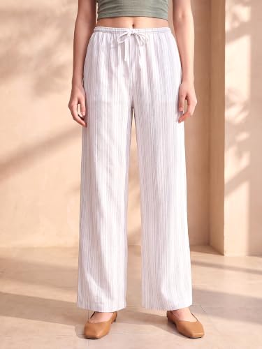 Image of PURVAJA Women's Comfort Wide Leg Full Length Flat-Front Printed Trouser