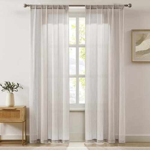 Image of Lush Decor - Curtains, Textured Sheer Window Panels, Knitted Style Home Decor (Mila Champagne, 84 inch x 38 inch)