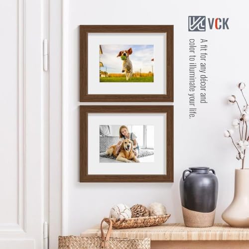 Image of VCK 8x10 Picture Frame 5 Pack, Brown Wood, 5x7 Mat, Glass, for Portrait