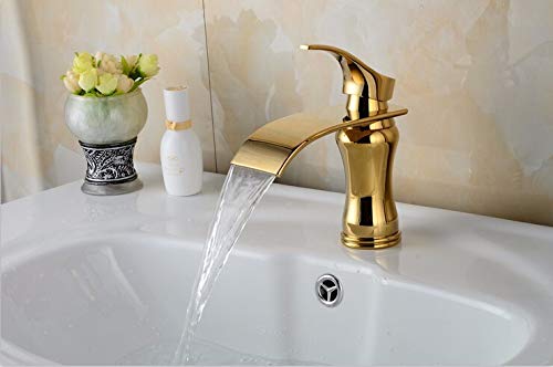 Mitigeur de lavabo cascade dorée pour rénovation de salle de bain