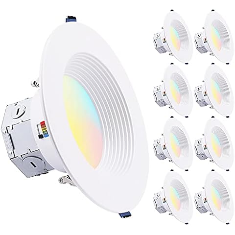 TORCHSTAR 8-Pack 5CCT 6 Inch LED Integrated Canless LED Recessed Lighting with J-Box, Anti-Glare Deep Baffle, CRI90 Dimmable Ceiling Downlight, ETL Air Tight IC Rated, 2700K3000K3500K4000K5000K Cover