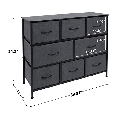 Sorbus Dresser With 8 Drawers - Furniture Storage Chest For Kids Clothing Organization, Bedroom, Hallway, Closet, Office - Steel Iron Frame, Rustic Farmhouse Wood Top, Fabric Bins (Black) #TOP2
