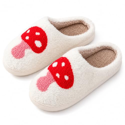 V OPXIN Mushroom Slippers - Cute & Cozy Plush Fuzzy Cushion Fluffy Slip-On House Slippers for Women & Men Indoor & Outdoor