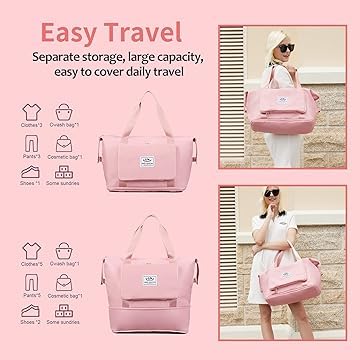 Image of WildHorn Nylon Duffel Bag for Women | Folding Carry-on Expandable Large Capacity DurableLightweight Travel & Gym Duffel with Front Zipper Pocket (Rose Pink)