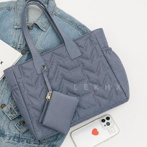 Image of LX LEKHX Tote Bag for Women | Lightweight Shoulder Handbag with 2 Main Zip Compartments & Multiple Pockets | Water Resistant Polyester Fabric | Office, Travel & Daily Use
