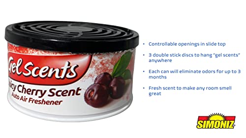 Simoniz - Gel Air Freshener 3 Pack 2.5 Ounces Each - Auto Air Freshener, Eliminates Bad Scents & Odors - Home, Pets, Bathroom, Kitchen, Living Room, Car - Absorbent, Long Lasting Fragrance (Juicy Cherry) #TOP4