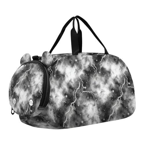 Lightning Star Cloud Gray Kids Travel Duffel Bag for Boys Girls Overnight Weekend Tote Bag with Shoes Compartment for Gym Sports Dance
