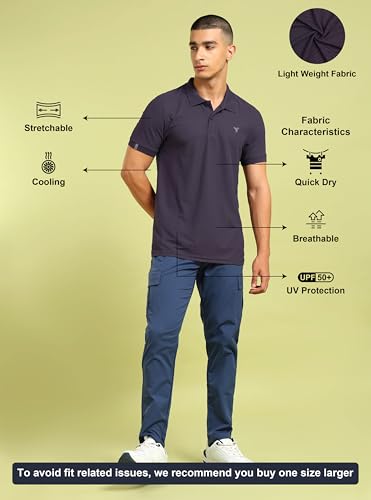 Image of TECHNOSPORT Men's Solid Slim Fit Polo Collar T-Shirt MATPIQ Half Sleeve Button Polyester for Gym Running Workout UPF50+ Anti Odour