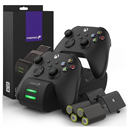 Fosmon Cargador Mando Xbox One, Doble Estación de Carga Cargador Rápida con 2 Recargable Baterías para Controladores Inalámbricos Xbox One/Xbox One S/Xbox One X/Elite (Negro)
