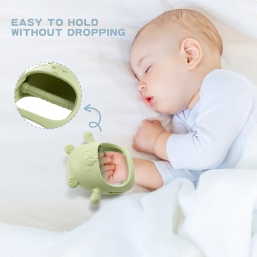 Image of Baby Fruit Feeder with Popsicle Mold Cute Teething Toys Silicone Teethers for Babies 3-12 Months for Baby Feeding Gift (GreenB)