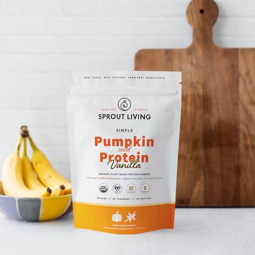 Image of Sprout Living Organic Pumpkin Seed Protein Powder, Vanilla Flavor, 20 Grams of Plant Based Organic Protein Powder Without Sweeteners, Non-GMO, Dairy Free, Vegan, Gluten Free (1 Pound, 13 Servings)