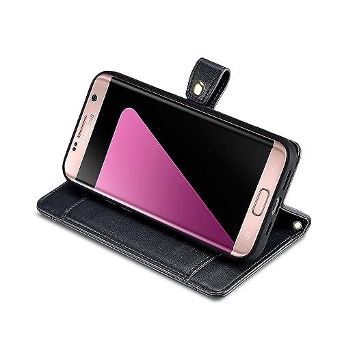 Asuwish Phone Case For Samsung Galaxy S7 Edge Wallet Cover And Screen Protector Zipper Card Holder Slot Stand Flip Leather Cell Accessories Protective Lanyard S7Edge S 7 Gs7 7S 7Edge Women Men Black thumb #2