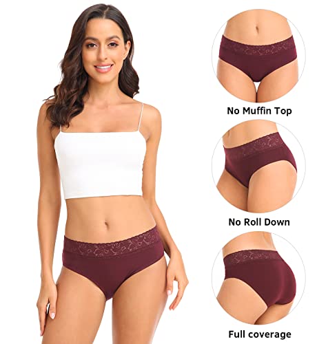 Rhyff Womens Underwear Cotton Lace Panties Soft Bikini Panty Comfortable Hipster Stretch Full Ladies Briefs 5 Pack S-Xl(R3020-Dark-L) #TOP1