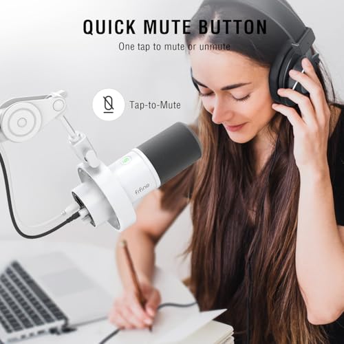 Image of FIFINE Studio XLR Dynamic Microphone, USB PC Podcast Microphone for Streaming Recording, XLR /USB Vocal Mic with Tap-to-Mute, Gain Knob, Headphones Monitoring-Amplitank K688 White