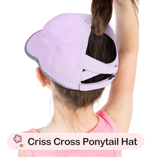 Girls Criss Cross Ponytail Hat Reflective Outdoor Hat Mesh Quick Dry Baseball Cap for Kids Age 3-12 Years2