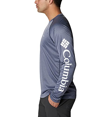 Columbia Men's Fork Stream Heather Long Sleeve Shirt, Collegiate Navy Heather/White Logo, Large #TOP2