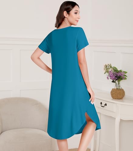 Image of NACHILA Bamboo Viscose Nightgowns for Women Short Sleeve V Neck Sleepwear