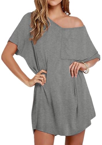 Image of Ekouaer Womens Tshirt Nightgown Cotton V Neck Sleepshirts Comfy Casual Nightshirt for Women