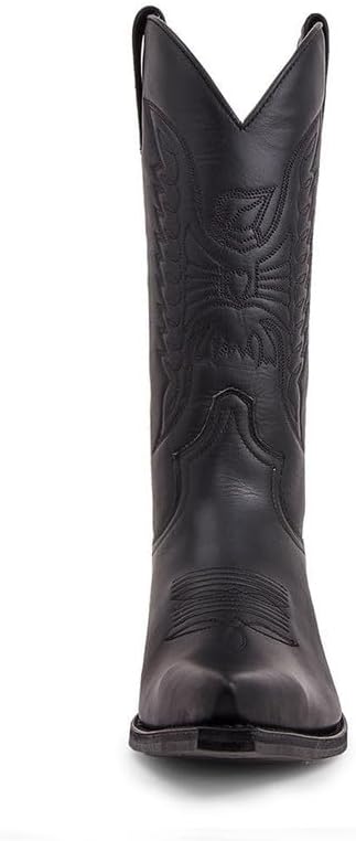 Cowboy Boots Men Boots Pointed Toe Vintage Square Toe Chunky Block Heel Pointed Mid-Calf Leather Western Boots