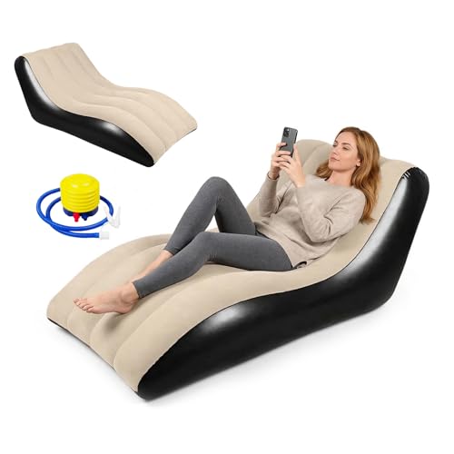 Yuragim Sofá inflable, sillón hinchable, tumbona hinchable con bomba de aire, sofá hinchable impermeable, sofá de camping con superficie flocada para salón, camping, jardín, orilla del lago, playa