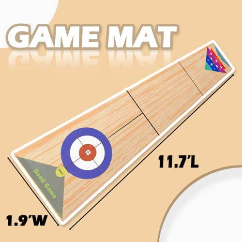 Jstfru Portable Indoor Shuffleboard Table Game, Curling Game And Bowling Game 3 In 1 Board Game Set,With 11.7 Foot Game Mat,2 Cues,8 Curling Rocks,6 Bowling Pins,Fun Family Game #TOP2