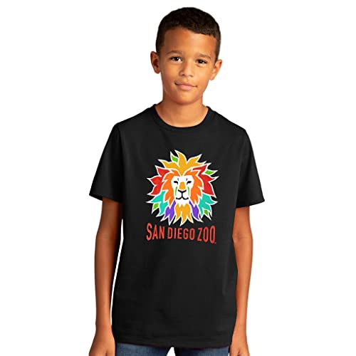 San Diego Zoo Colorful Lion Youth Tee, Black with Rainbow Lion Head Design, 100% Recycled Fabric, Kids Crew Neck T-Shirt2