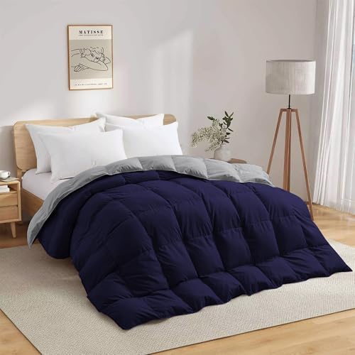 Image of 600 GSM Heavy Winter Comforter Single Size (60 inchX90 inch) - 600 GSM Microfiber Super Soft Fluffy for Winter Comforter /Rajai /Duvet /Blanket Single Size - Navy Blue /Silver Grey Color