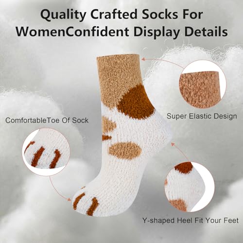 Image of kissleaf Thick Warm Fuzzy Socks for Women 5 Pairs Fluffy Cozy Womens Socks Winter Cute Slipper Socks for Women Gift