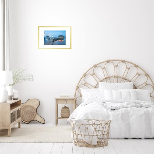 Image of JCJMY 11x17 Picture Frame Gold with 8x10 Mat, Display Photo 8x10 with Mat or 11 x 17 Without Mat, Wall Hanging Large 11x17 Poster Frame with Shatter Resistant Plexiglass, Gold