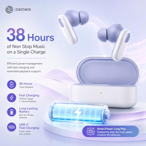 Image of ORIONIS Buds 2R Earbuds with 12.4mm Dynamic Drivers, 4-Mic AI ENC, Bluetooth 5.4, 38H Playback, Fast Charging, Low Latency Gaming & IP55 Water Resistance (White)