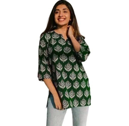 Image of Women's Short Kurti in Multicolor Rayon Cotton Blend | Ladies Ethnic Tunic | Office