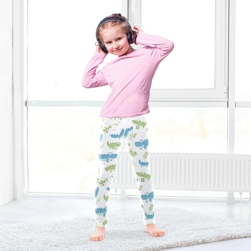 Wusikd Cute Crocodile Girls' Leggings Toddler Doodles Kids Yoga Pants Dance Active Tights 4T4