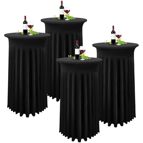 YMHPRIDE Lot de 4 Noir Housse pour Table Haute, Nappe Mange Debout 80 x 110 cm, Noir Nappe Jupe Plissée Extensibles en Spandex pour Cocktail Mariage Banquet...
