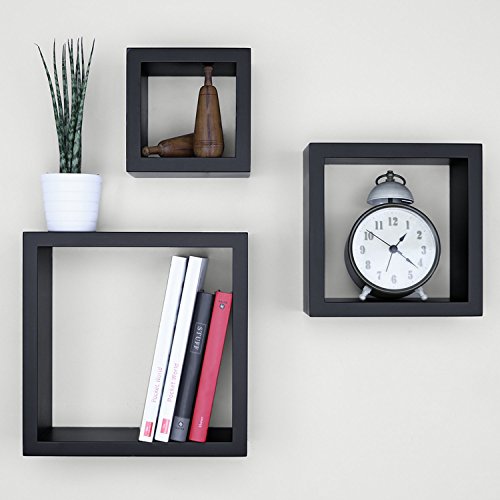 Ballucci Square Cube Floating Wall Shelf, Set of 3, Black