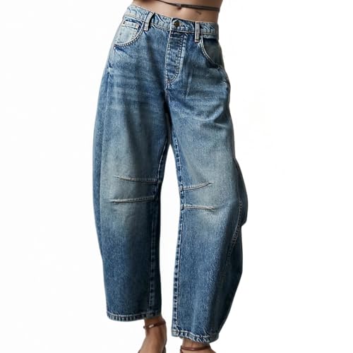 Barrel Jeans for Women Mid Rise Wide Leg Baggy Boyfriend Ankle Denim Pants4