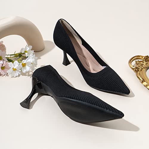 youngshow High Heels for Womens Closed Toe Slip On Knit Comfortable Dress Party Heels Pumps2