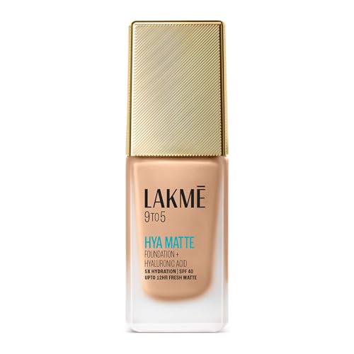 Image of LAKME 9to5 Hya Matte Foundation, Neutral Nude, 25ml, for Flawless Matte Complexion, with 5% Hyaluronic Acid Complex & SPF 40, 3x Oil Control, Smudge Proof, for Women