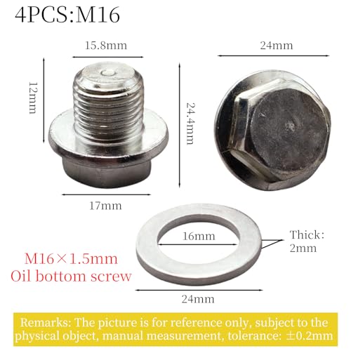 GisWell 4 Stück M16x1,5mm Ölablassschraube mit Dichtring, Ölablassschraube Mit Dichtring und Unterlegscheibe, Unterlegscheibe für Auto Motor