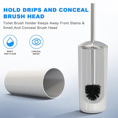 Image of Toilet Brush and Holder Set of 2 | Great Value 2-Pack for Multiple Bathrooms | Sturdy Reinforced Handle for Durability | Discreet Enclosed Caddy | 360 Deep Cleaning Bristles | (Black)