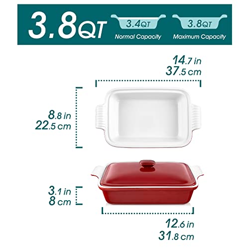Vancasso Blossom Casserole Dish With Lid, 13X9 Baking Dish With Lid, 3.8 Quart Casserole Dish Set Lasagna Pan Deep With Lid Oven Safe, Red #TOP1
