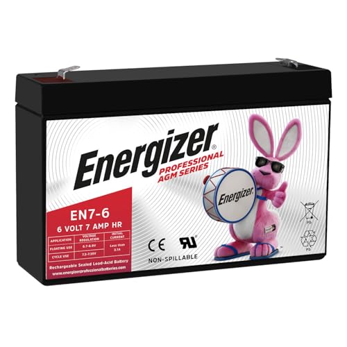 Energizer EN7-6 6 Volt 7 Amp Hr Long Lasting Sealed Lead Acid AGM Rechargeable Battery Ideal for Use in Emergency Illumination Backup Power Kids Ride On and More